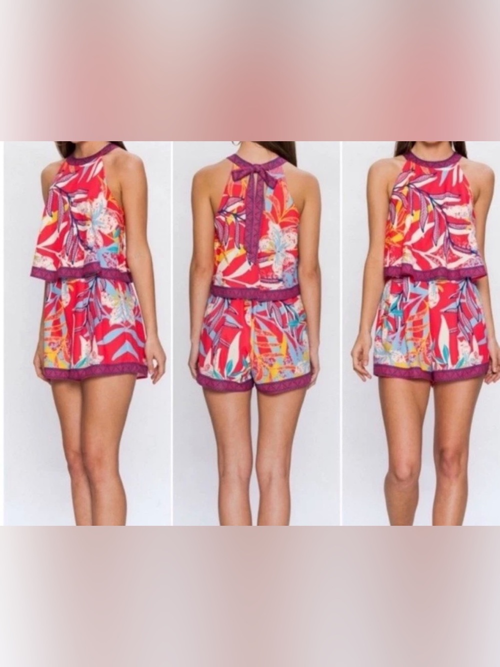 Coral Floral Flying Tomato Romper Halter Neck Top | Size Medium |
